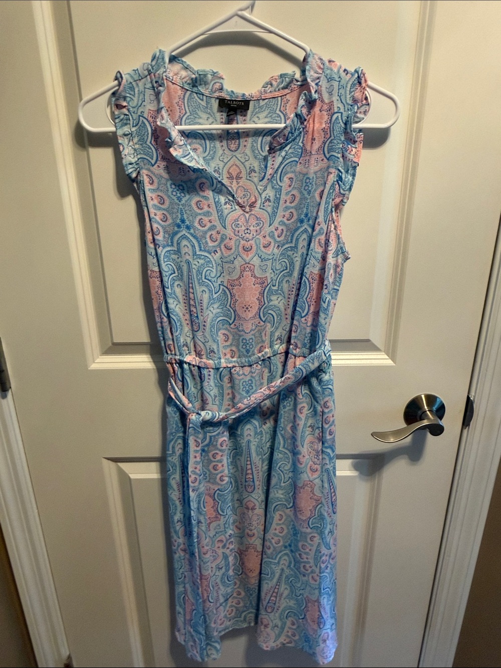 Talbots Sleeveless Paisley Dress in Pink and Light Blue